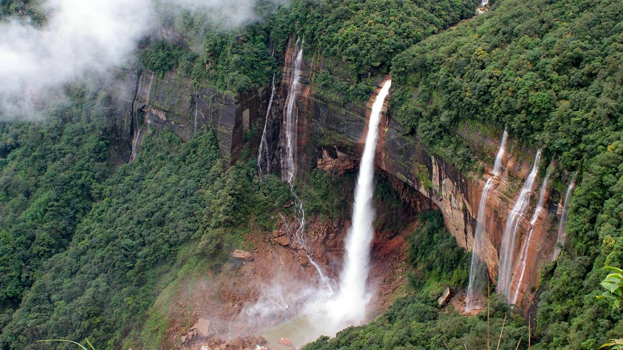 Nohkalikai Falls Cherrapunji monsoon waterfall