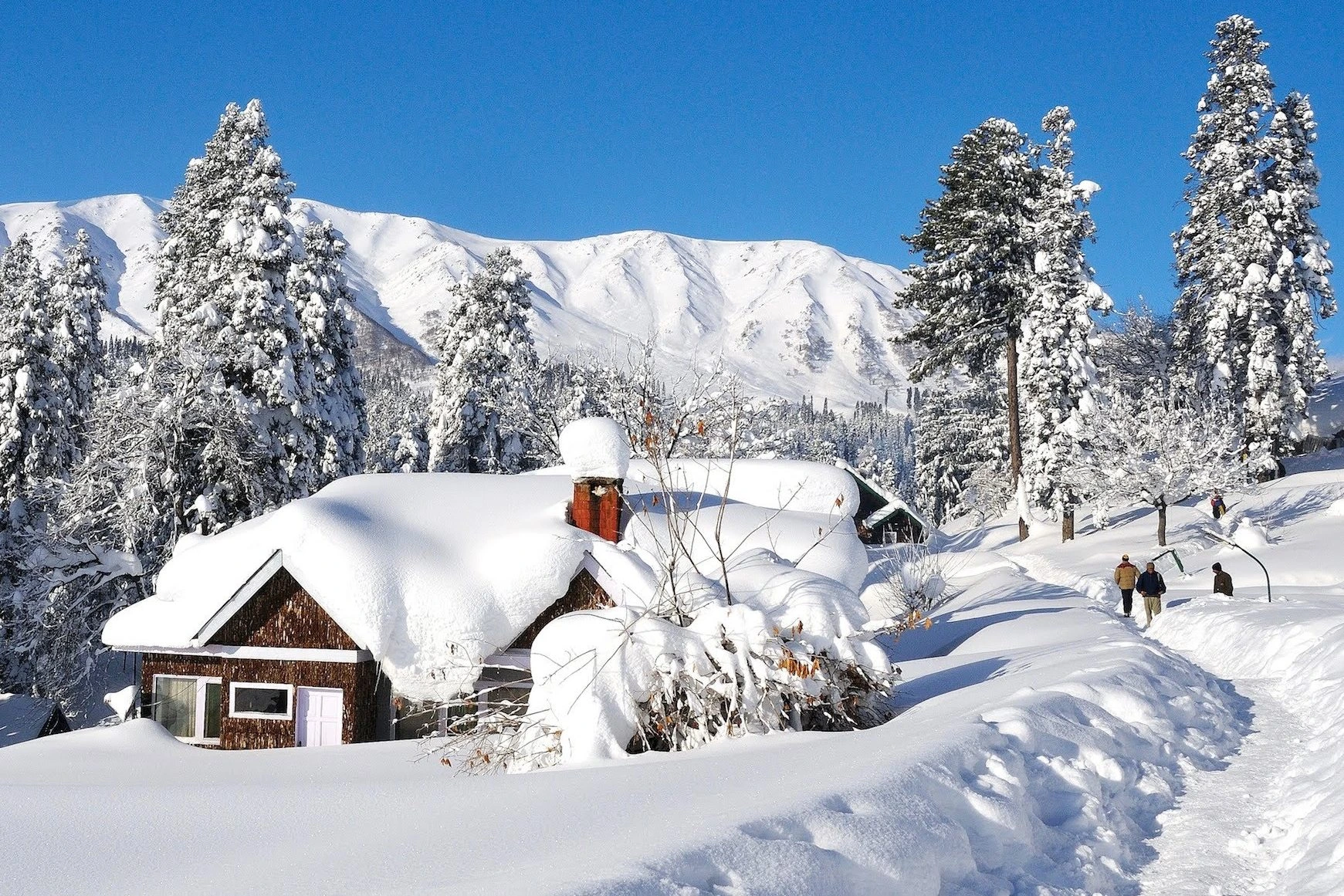 Snow-covered Gulmarg valley in Kashmir during January winter
