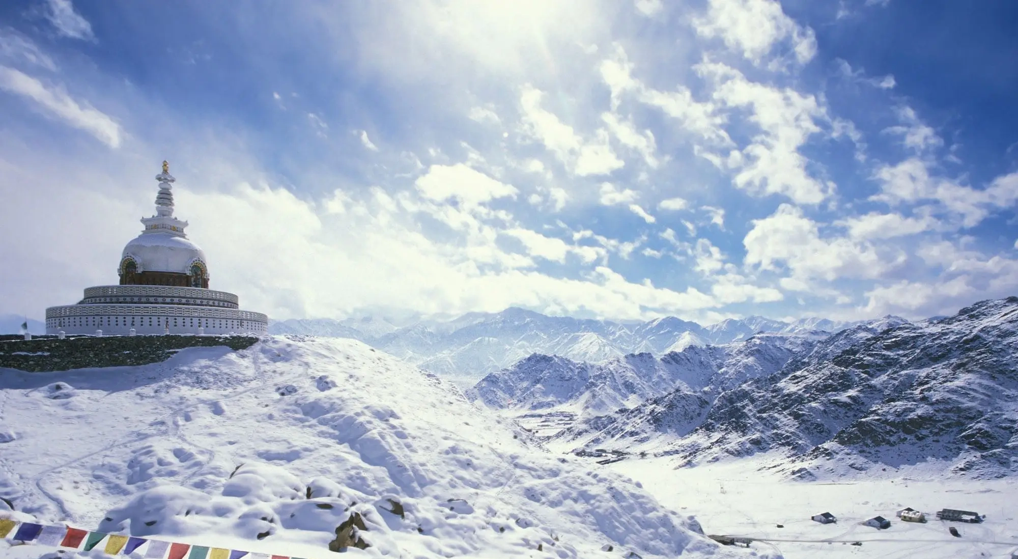 Snow-covered Gulmarg valley in Kashmir during January winter