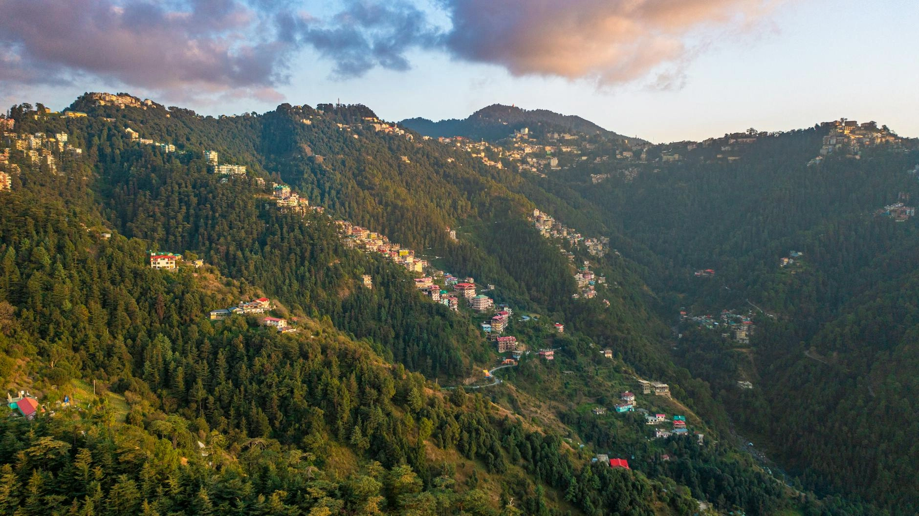 Panoramic view of Chail Palace surrounded by deodar forest