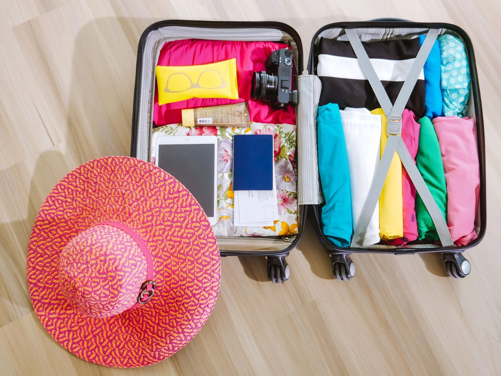 Suitcase packed for a Europe trip