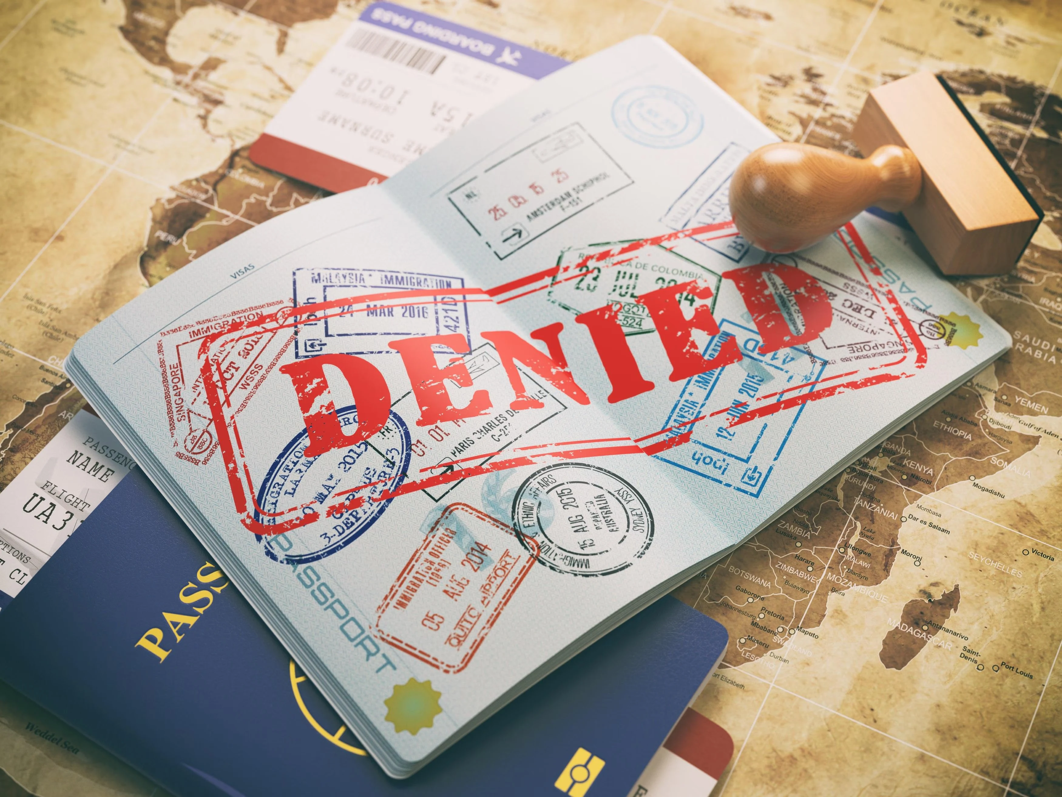 Passport and travel documents prepared for a visa application