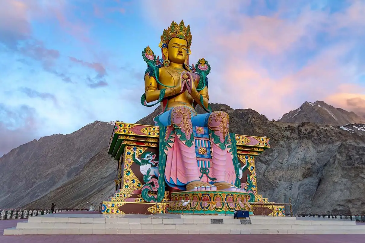 Ladakh mountain landscape with prayer flags