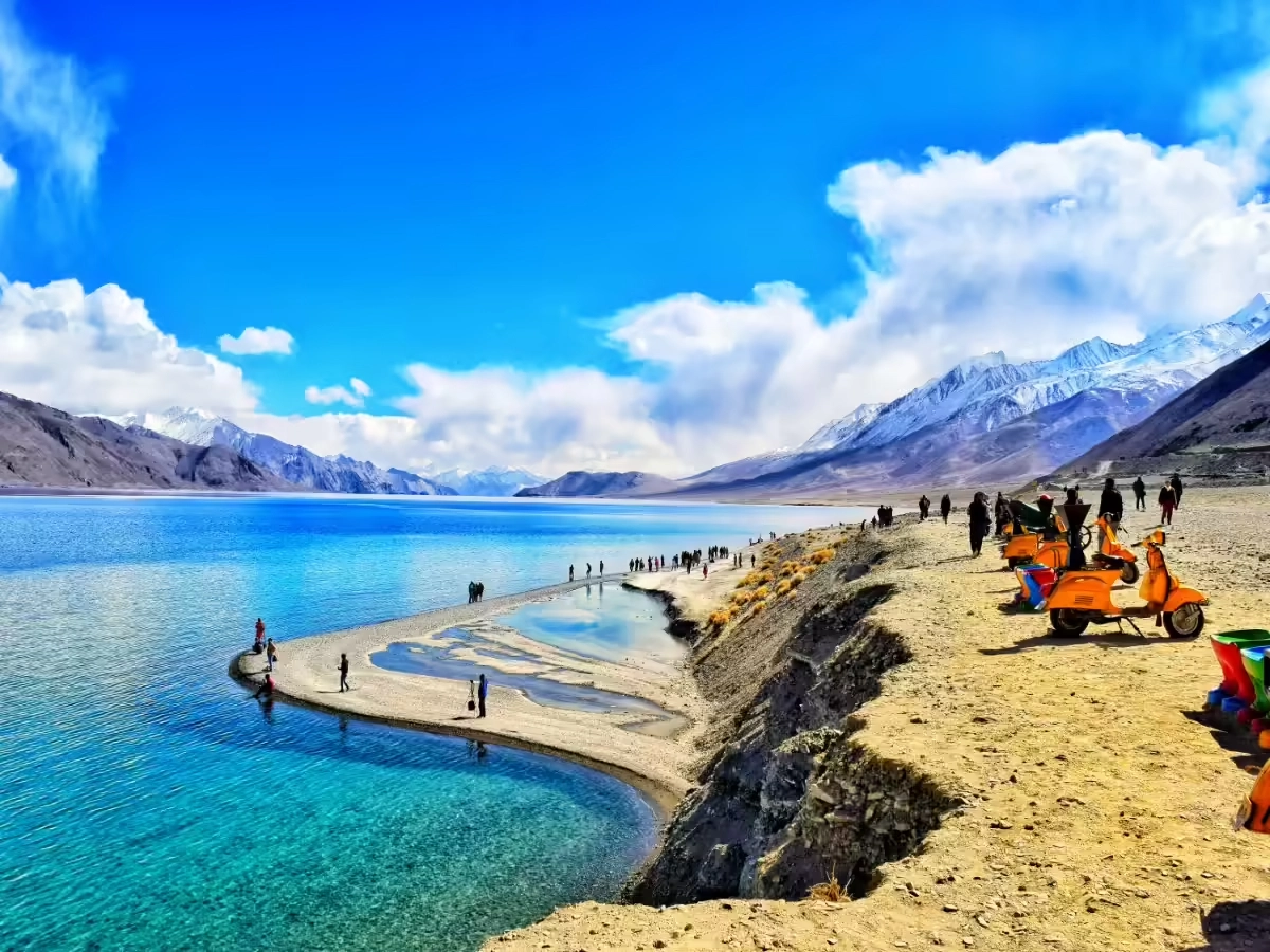 Pangong Lake in Ladakh reflecting blue sky