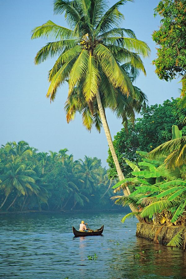 Traditional houseboat gliding through Kerala backwaters